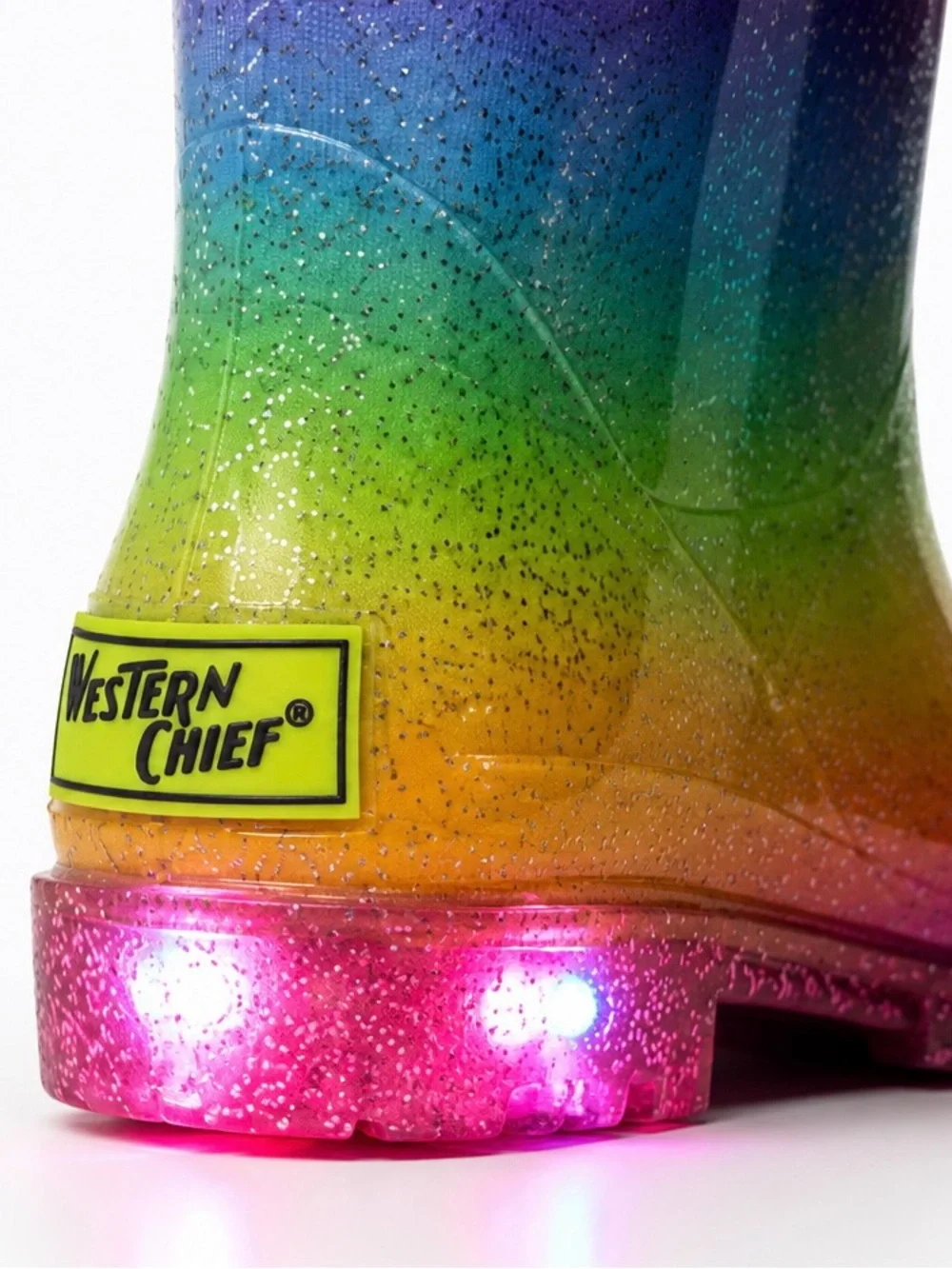 Western Chief Rainbow Sparkle Ombre Glitter Light-Up Fur-Lined Rain Boots Kids 7